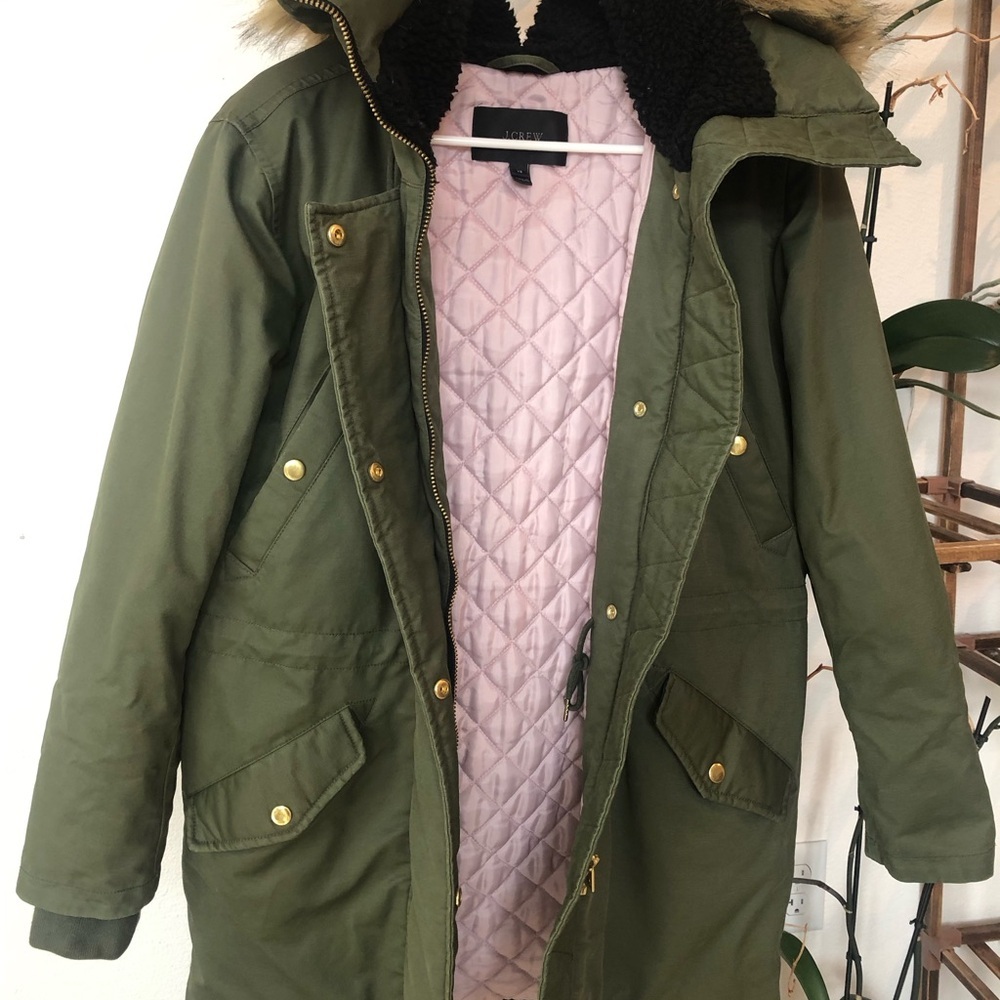 Olive Green Parka with Faux Fur Hood